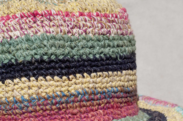 手工編織棉麻帽 編織帽 漁夫帽 遮陽帽 草帽-法式彩虹森林 條紋帽 第7張的照片