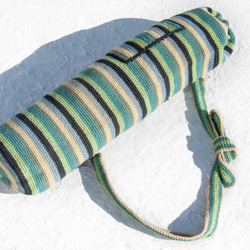 鉤織手感瑜珈墊背包/yoga bag/瑜伽包/編織包/手工織布包-綠色系 第5張的照片