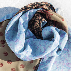 綿90%ターバン兼用デニム風＆ブルー花柄&ドットハンドメイドネック  