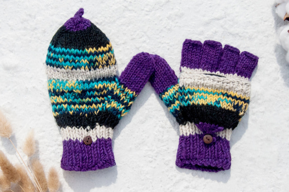 聖誕禮物 交換禮物 聖誕市集 民族風 森林系 生日禮物 手織純羊毛針織手套/可拆卸手套/內刷毛手套/保暖手套-紫色星辰感 第7張的照片