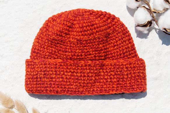 聖誕禮物 交換禮物 聖誕市集 民族風 森林系 生日禮物 手工編織純羊毛帽/編織帽/針織毛帽/內刷毛手織毛帽/毛線帽-橘子 第4張的照片