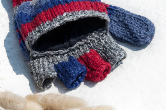 聖誕禮物 交換禮物 歐洲聖誕市集 民族風 生日禮物 手織純羊毛針織手套/可拆卸手套/內刷毛手套/保暖手套-北歐風海洋 第2張的照片