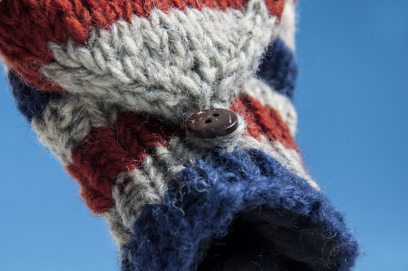 新年禮物情人節禮物 聖誕市集 民族風 森林系 生日禮物 手織純羊毛針織手套/可拆卸手套/內刷毛手套/保暖手套-北歐藍天空 第5張的照片