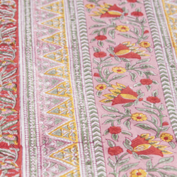 男朋友情人節禮物 新年禮物 民族風 森林系 生日禮物 印度花朵純綿雙人床單 手工木刻印床單布料-blockprint粉色 第5張的照片