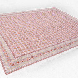 男朋友情人節禮物 新年禮物 民族風 森林系 生日禮物 印度花朵純綿雙人床單 手工木刻印床單布料-blockprint粉色 第6張的照片