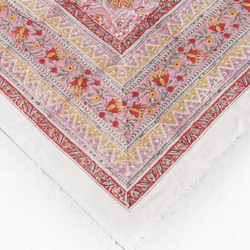 男朋友情人節禮物 新年禮物 民族風 森林系 生日禮物 印度花朵純綿雙人床單 手工木刻印床單布料-blockprint粉色 第7張的照片