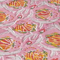 男朋友情人節禮物 新年禮物 民族風 森林系 生日禮物 印度花朵純綿雙人床單 手工木刻印床單布料-blockprint粉色 第8張的照片