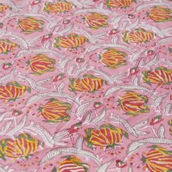 男朋友情人節禮物 新年禮物 民族風 森林系 生日禮物 印度花朵純綿雙人床單 手工木刻印床單布料-blockprint粉色 第10張的照片