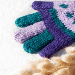 母親節 情人節禮物 新年禮物 民族風 森林系 生日禮物 手織羊毛針織手套/針織純羊毛保暖手套/全趾手套 -東歐民族紫羅蘭 第2張的照片