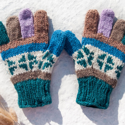 母親節 情人節禮物 新年禮物 民族風 森林系 生日禮物 手織羊毛針織手套/針織純羊毛保暖手套/全趾手套-北歐風藍天綠地 第1張的照片