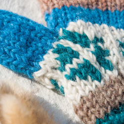 母親節 情人節禮物 新年禮物 民族風 森林系 生日禮物 手織羊毛針織手套/針織純羊毛保暖手套/全趾手套-北歐風藍天綠地 第6張的照片
