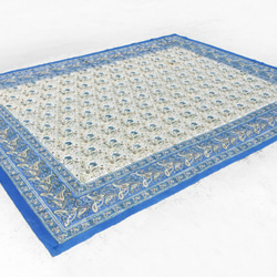 母親節 情人節禮物 新年禮物 民族風 森林系 生日禮物印度花朵純綿雙人床單 手工木刻印床單布料-blockprint藍色 第4張的照片