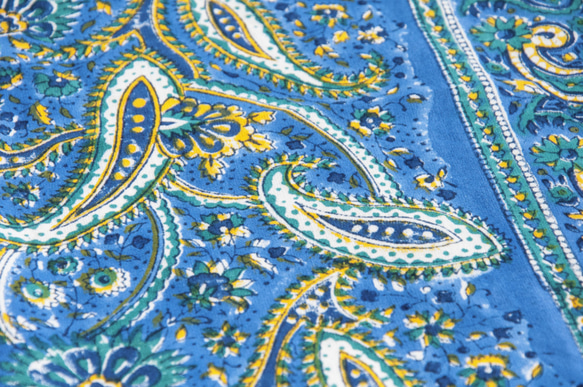 母親節 情人節禮物 新年禮物 民族風 森林系 生日禮物印度花朵純綿雙人床單 手工木刻印床單布料-blockprint藍色 第8張的照片