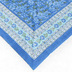 母親節 情人節禮物 新年禮物 民族風 森林系 生日禮物 印度花朵純綿雙人床單 手工木刻印床單布料-blockprint藍 第6張的照片