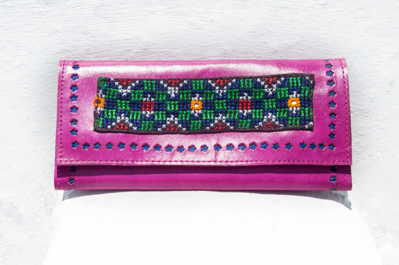 母親節 情人節禮物 新年禮物 民族風 森林系 生日禮物 皮革長夾 長皮夾 零錢包 編織皮夾-印度沙漠手工刺繡 真皮桃皮夾 第3張的照片