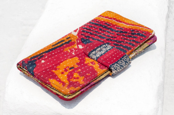 手刺繍財布 手縫いのサリー財布 シルク刺繍ロングクリップ - ボヘミアンハンド刺繍 2枚目の画像