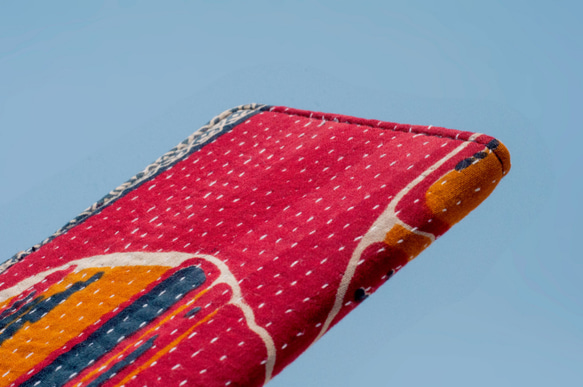 手刺繍財布 手縫いのサリー財布 シルク刺繍ロングクリップ - ボヘミアンハンド刺繍 6枚目の画像