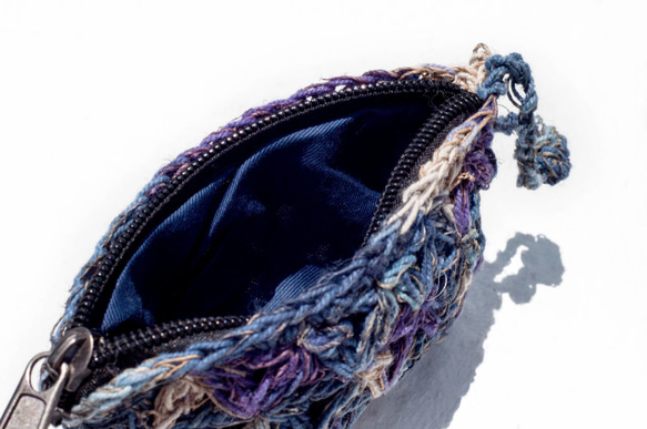 手作りかぎ針編み財布/収納袋/雑貨バッグ/イヤホン収納袋/レジャーカードセット-紫の花 4枚目の画像