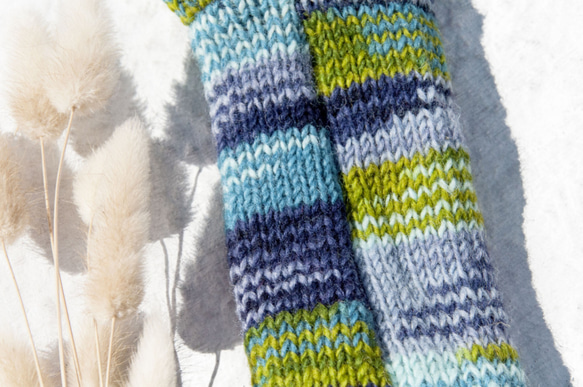 母親節 情人節禮物 新年禮物 民族風 森林系 聖誕節 手織純羊毛針織手套/可拆卸手套/內刷毛手套/保暖手套-北歐綠彩虹 第5張的照片