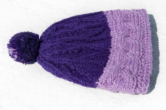聖誕禮物 母親節 情人節禮物 新年禮物 民族風 森林系 手工編織純羊毛帽/編織帽/針織毛帽/內刷毛手織毛帽/毛線帽-紫色 第2張的照片