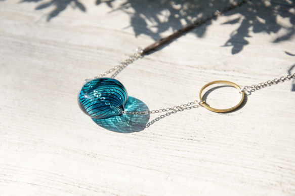 聖誕禮物 Glass necklace / 簡約感 / 法式條紋口吹玻璃項鍊 短鏈 長鏈 - 深海 deep blue 第4張的照片