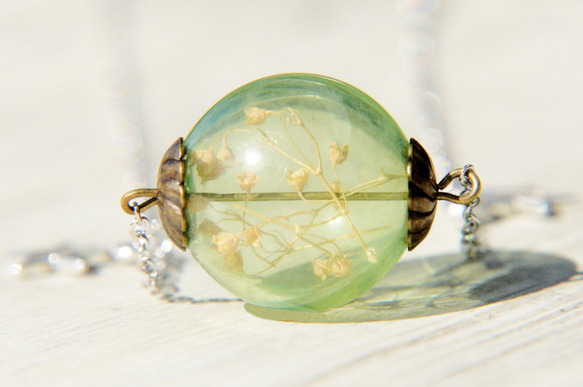 Flower Necklace 情人節禮物 / 森林女孩 / 法式透明感玻璃球花朵項鍊 - 綠光滿天星森林 第1張的照片