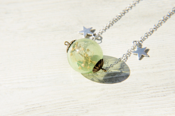 Flower Necklace 情人節禮物 / 森林女孩 / 法式透明感玻璃球花朵項鍊 - 綠光滿天星森林 第7張的照片