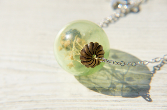 Flower Necklace 情人節禮物 / 森林女孩 / 法式透明感玻璃球花朵項鍊 - 綠光滿天星森林 第8張的照片