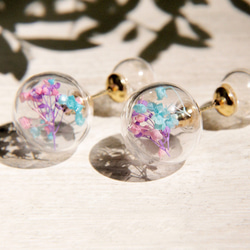 Glass earrings / 森林系 / 植物原味玻璃球耳環 - 粉色系滿天星+蒲公英森林 ( 耳針式 ) 第5張的照片