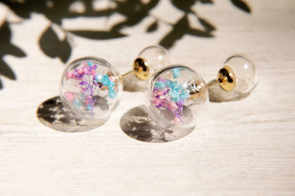 Glass earrings / 森林系 / 植物原味玻璃球耳環 - 粉色系滿天星+蒲公英森林 ( 耳針式 ) 第5張的照片