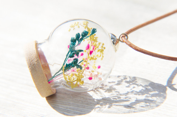 ガラスネックレス/森ガール/フランスの半透明のガラス玉乾燥花の革のネックレス鎖骨短鎖長鎖 - 虹カラフルな星 3枚目の画像