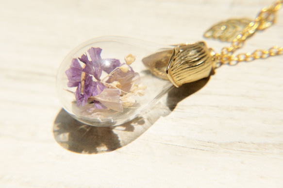 Flower Necklace / 森林女孩 / 法式透明感玻璃球葉片項鍊 - nature 紫色+淡紫色情人草 第2張的照片