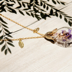 フラワーネックレス/森ガール/透明ガラス玉のフランスの感覚は、ネックレスの葉 - 自然紫色のラベンダーQingren曹操+ 5枚目の画像