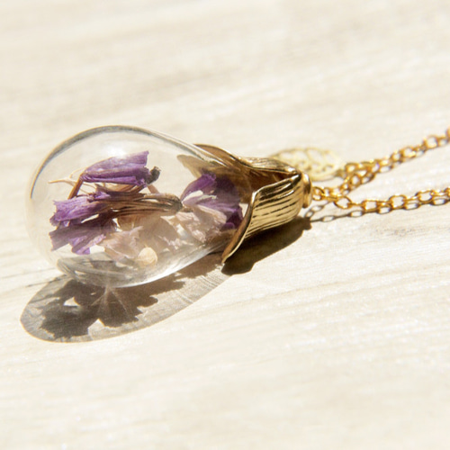 フラワーネックレス/森ガール/透明ガラス玉のフランスの感覚は