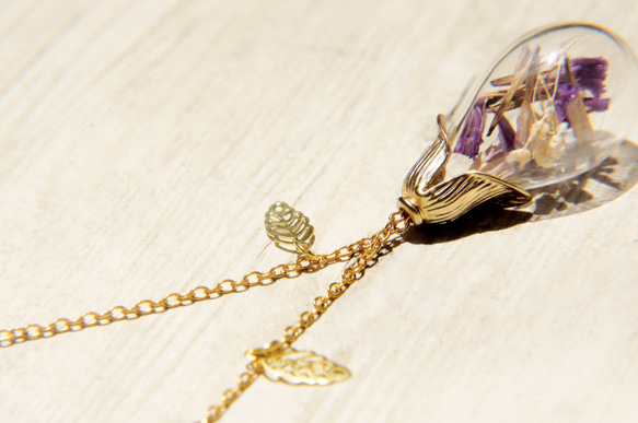 Flower Necklace / 森林女孩 / 法式透明感玻璃球葉片項鍊 - nature 紫色+淡紫色情人草 第8張的照片