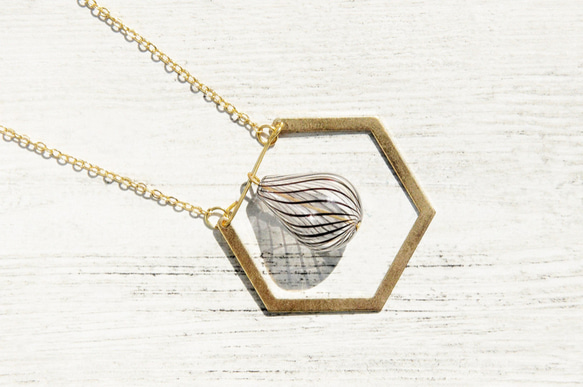 Glass Necklace / 簡約感 / 法式黃銅玻璃項鍊 鎖骨鍊 短鍊 長鍊 - 幾何裡的濃情巧克力 第5張的照片