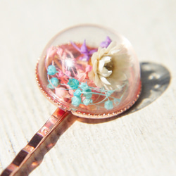 ピンク+白の赤ちゃんの息の花 - 花のヘアピン/森ガール/レトロゴールドトーンヘアピンヘアアクセサリーをバラ 2枚目の画像