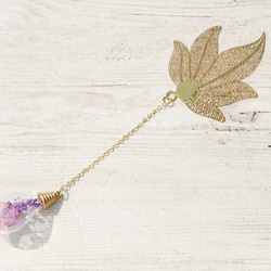Flower bookmark / 植物系 / 法式金屬質感玻璃球書籤 文房具 - 森林系楓葉葉片+ 紫色花朵 第8張的照片