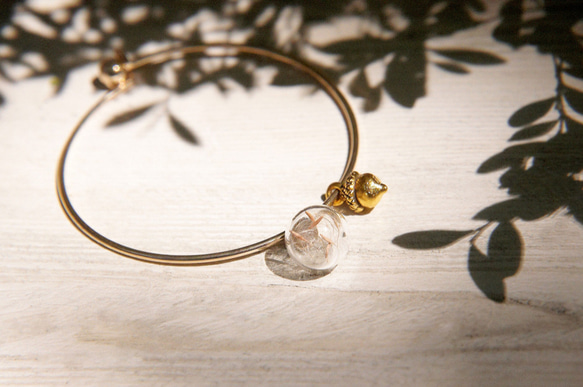 glass bracelet / 森林系 / 英式幾何設計感玻璃球金色手環 手鐲 手鍊 - 蒲公英 + 橡樹實 第2張的照片