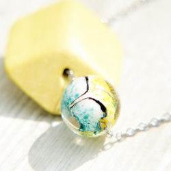 boho necklace 情人節禮物 / 簡約感 / 法式口吹透明玻璃球木質項鍊 - mixed 異材質黃色繽紛世界 第1張的照片