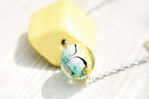 boho necklace 情人節禮物 / 簡約感 / 法式口吹透明玻璃球木質項鍊 - mixed 異材質黃色繽紛世界 第1張的照片