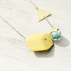 boho necklace 情人節禮物 / 簡約感 / 法式口吹透明玻璃球木質項鍊 - mixed 異材質黃色繽紛世界 第2張的照片