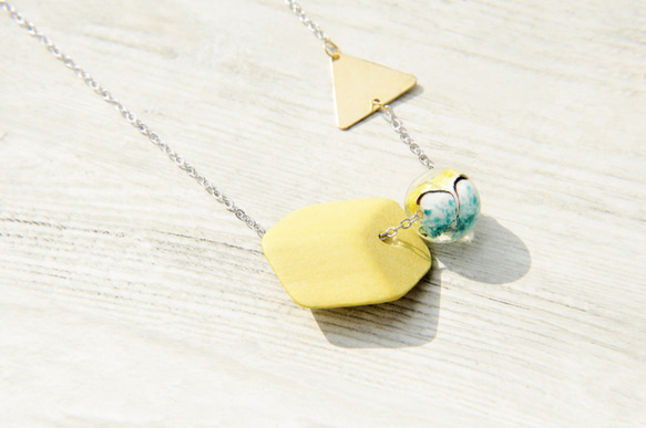 boho necklace 情人節禮物 / 簡約感 / 法式口吹透明玻璃球木質項鍊 - mixed 異材質黃色繽紛世界 第2張的照片