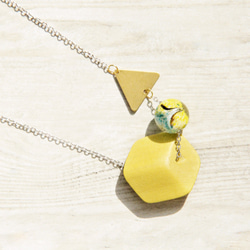 boho necklace 情人節禮物 / 簡約感 / 法式口吹透明玻璃球木質項鍊 - mixed 異材質黃色繽紛世界 第3張的照片