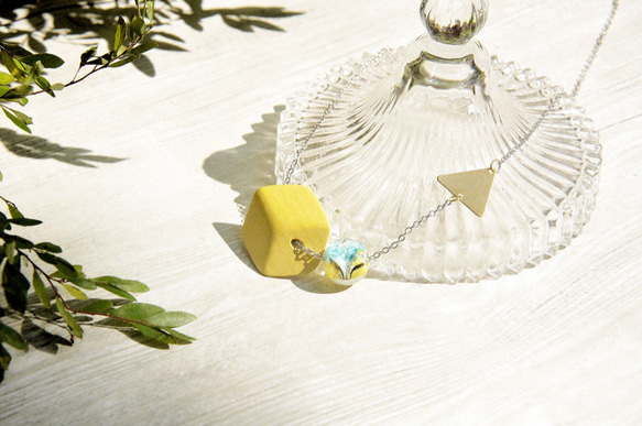 boho necklace 情人節禮物 / 簡約感 / 法式口吹透明玻璃球木質項鍊 - mixed 異材質黃色繽紛世界 第5張的照片