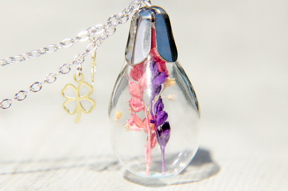 グラスネックレスバレンタイン/森ガール/乾燥花のフランスの半透明のガラス玉のネックレス - 色とりどりの花+星 1枚目の画像