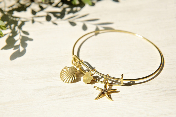 brass bracelet 情人節禮物 / 簡約感 / 玩味銀色手鐲 手環 手鍊 - 金黃色海底世界 ocean 第1張的照片