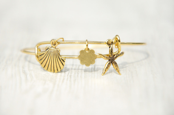 brass bracelet 情人節禮物 / 簡約感 / 玩味銀色手鐲 手環 手鍊 - 金黃色海底世界 ocean 第2張的照片