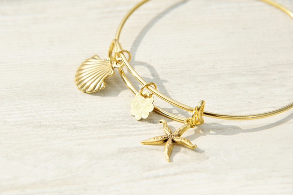 brass bracelet 情人節禮物 / 簡約感 / 玩味銀色手鐲 手環 手鍊 - 金黃色海底世界 ocean 第3張的照片