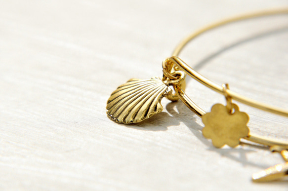 brass bracelet 情人節禮物 / 簡約感 / 玩味銀色手鐲 手環 手鍊 - 金黃色海底世界 ocean 第5張的照片